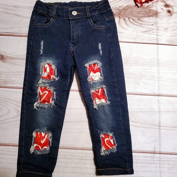 Mia Bella 2 piece Red Heart Tie Shirt & Peek a boo Jeans S 2T - Picture 9 of 11